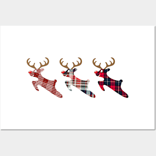 Tartan Reindeer Christmas Leaping Rudolph Posters and Art